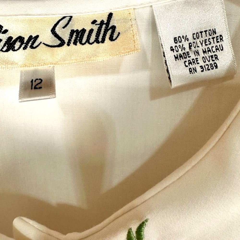 Allison Smith vintage embroider collar white button down blouse size 12 - Picture 10 of 12